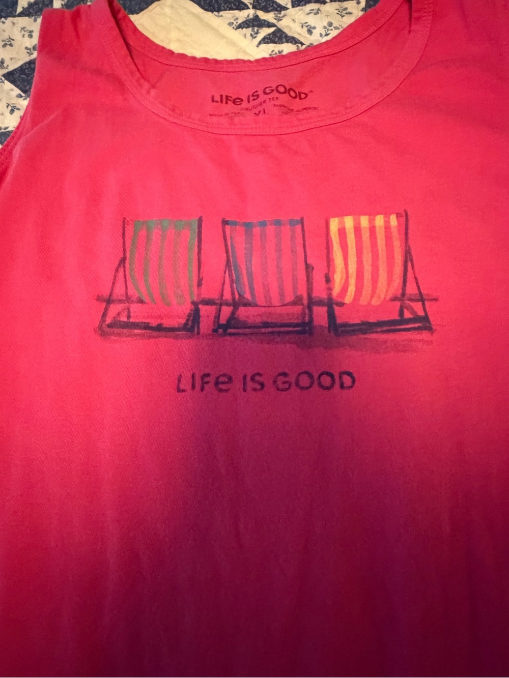 Life Is Good Kids Red Tank Top with Multicolor Beach Chair Graphic